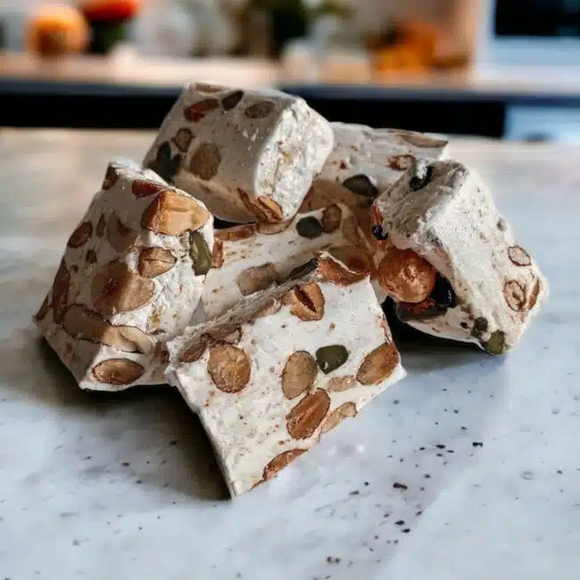 Cubes de nougat royal artisanal aux amandes, noisettes et pistaches